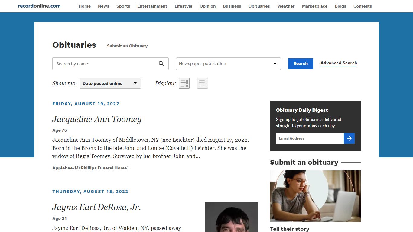 Times Herald-Record Obituaries in Middletown, NY | Times Herald-Record